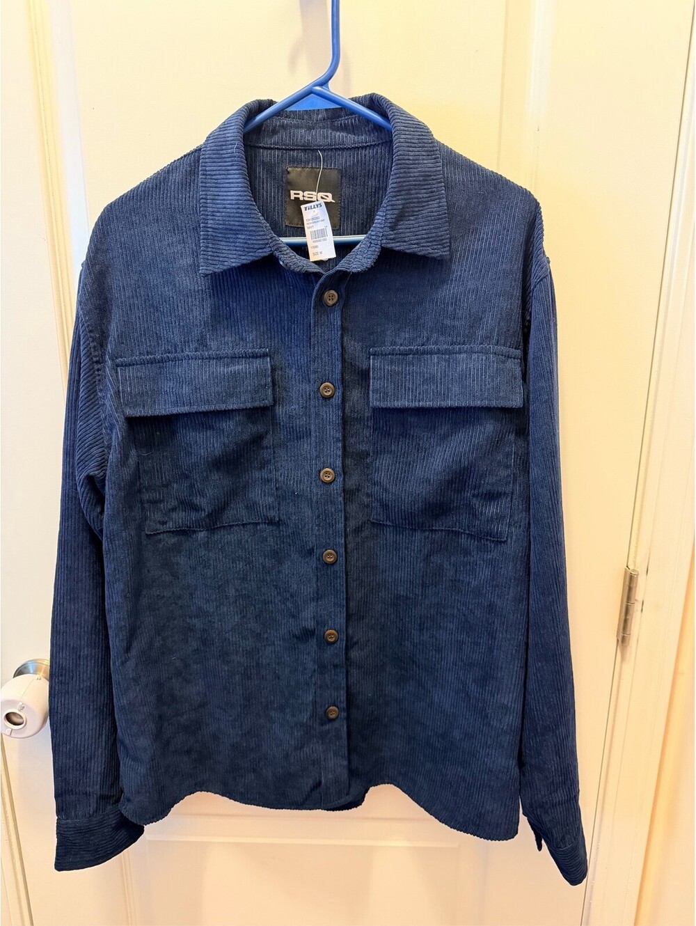 RSQ Men's Navy Blue Corduroy Long Sleeve Button Up Shirt Size Med Fall Layering